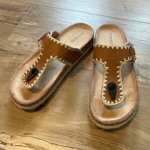 Tan Stitched Detail Sandals